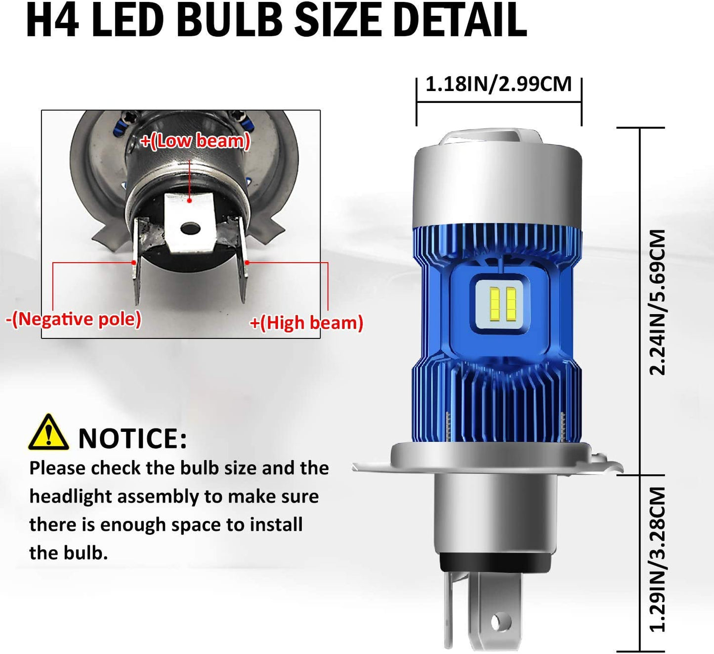H4 Motorcycle LED Headlight Bulb 9003 HB2 HS1 P43t 6500K CREE Chips High Low Beam Conversion Kit 1 Yr Warranty, 1 Pack