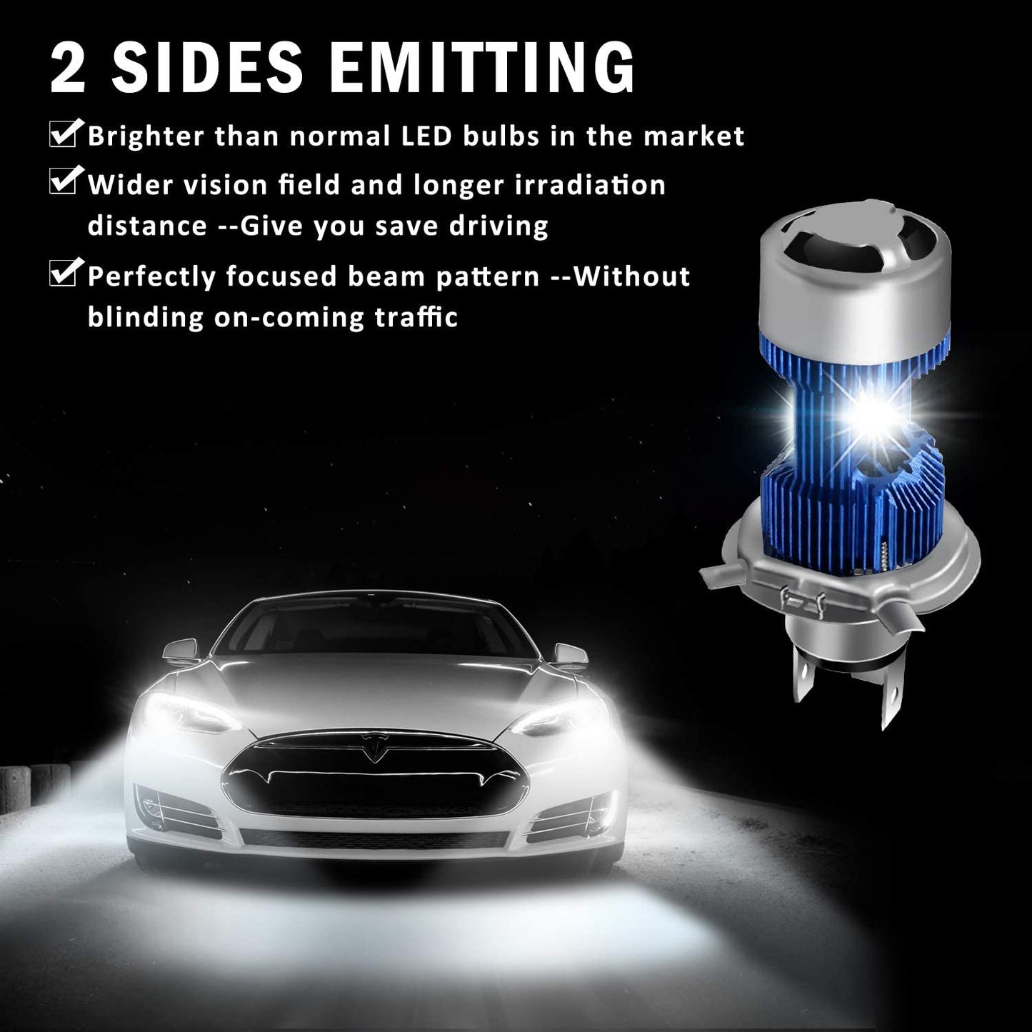 H4 Motorcycle LED Headlight Bulb 9003 HB2 HS1 P43t 6500K CREE Chips High Low Beam Conversion Kit 1 Yr Warranty, 1 Pack