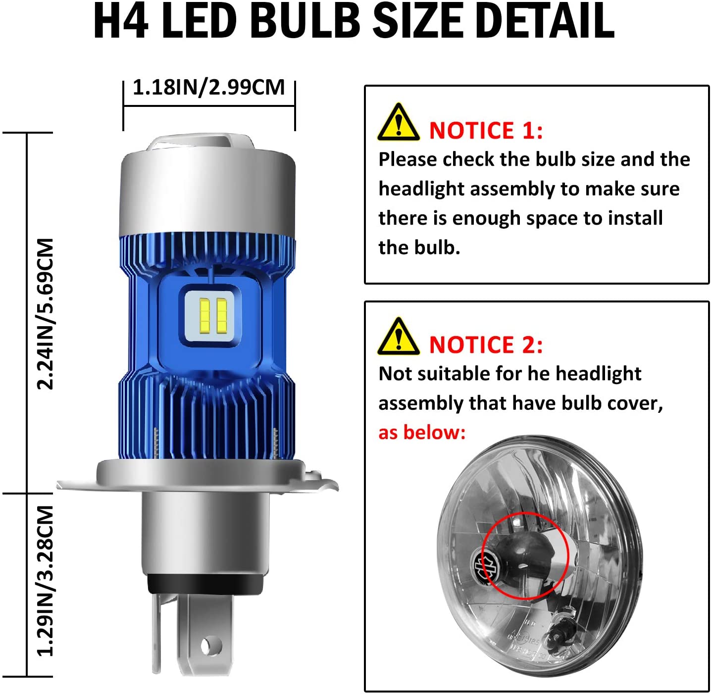 H4 Motorcycle LED Headlight Bulb 9003 HB2 HS1 P43t 6500K CREE Chips High Low Beam Conversion Kit 1 Yr Warranty, 1 Pack