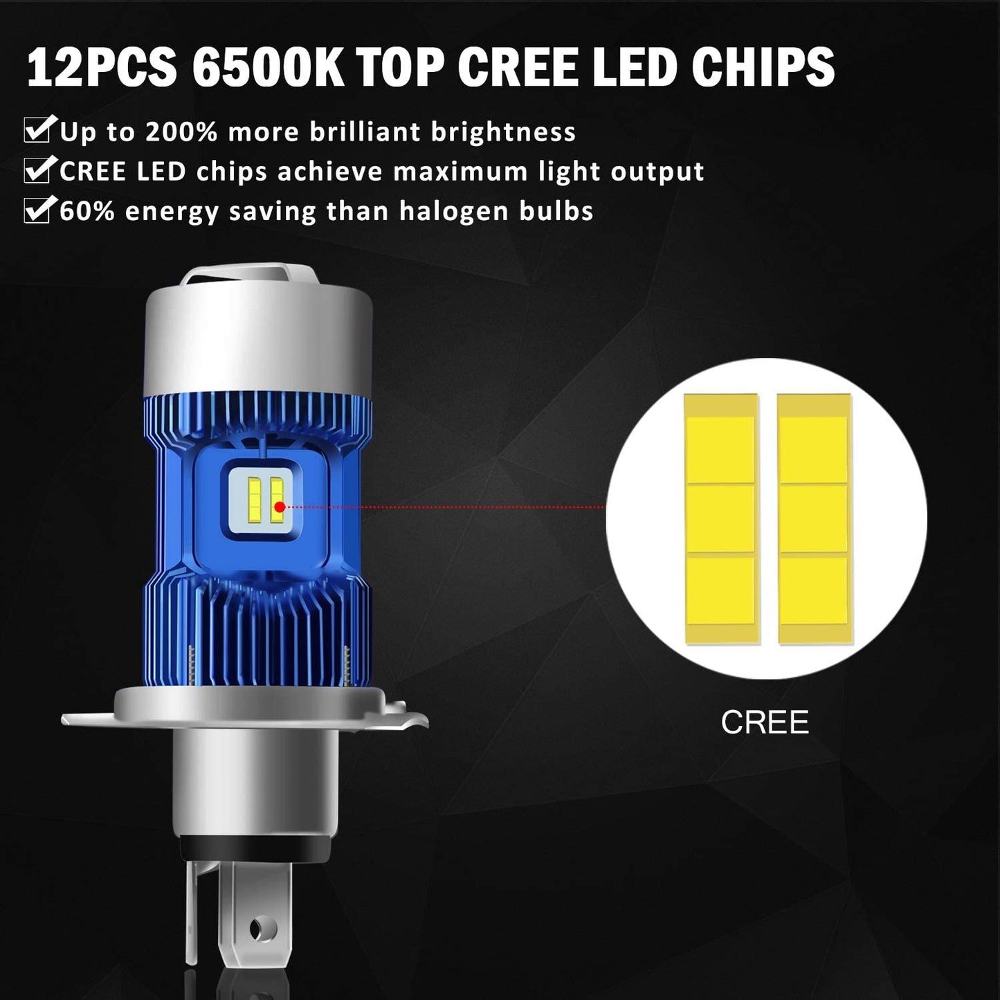 H4 Motorcycle LED Headlight Bulb 9003 HB2 HS1 P43t 6500K CREE Chips High Low Beam Conversion Kit 1 Yr Warranty, 1 Pack