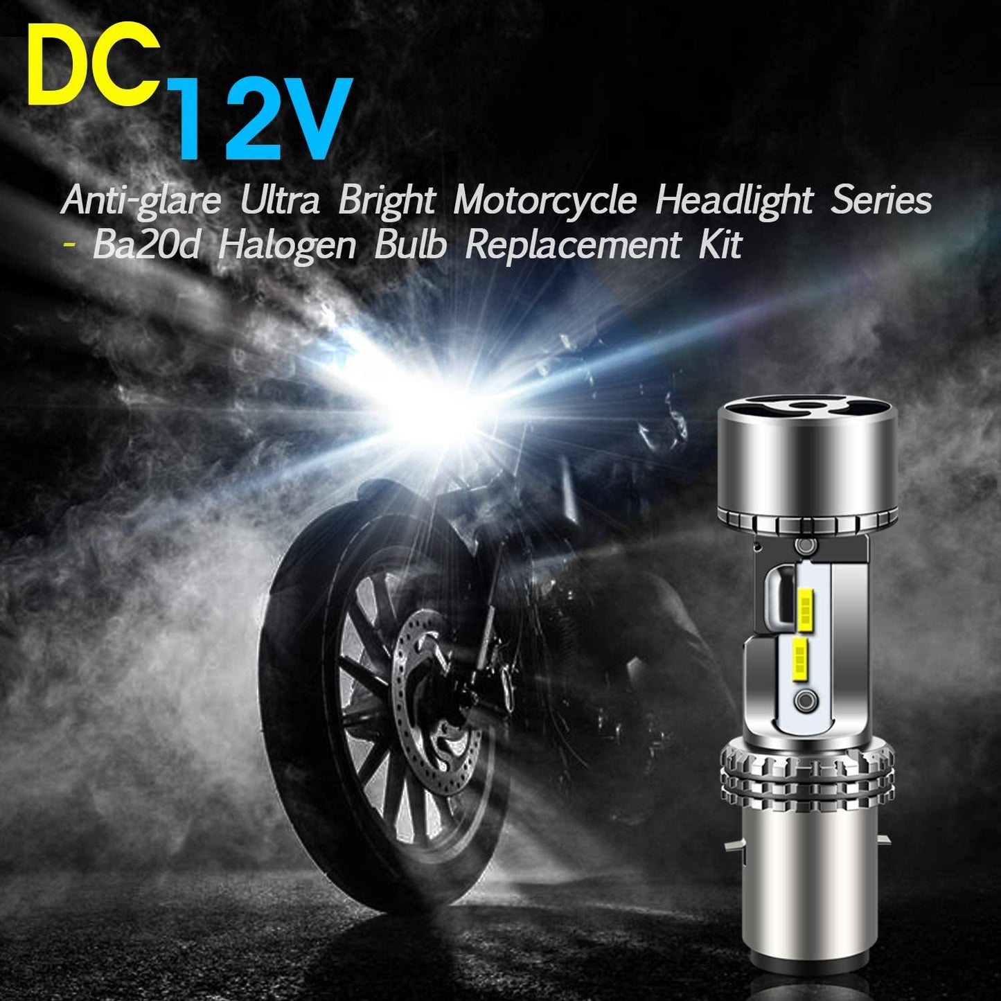 BA20D H6 Motorcycle LED Headlight Bulb with Cooling Fan S2 High Low Beam Conversion Kit DC 12-60V 6000K Xenon White, 1 Pack