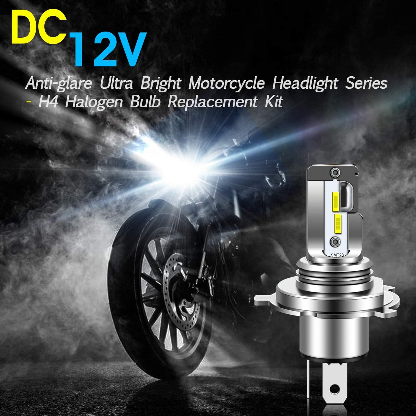 H4 9003 HB2 Motorcycle LED Headlight Bulb H19 LED Bulb All-in-One High Low Beam 6500-7000K Super Bright Headlamp Conversion Kit, 1 Pack